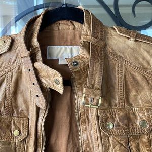 Michael Kors Motorcycle Distressed Leather Jacket